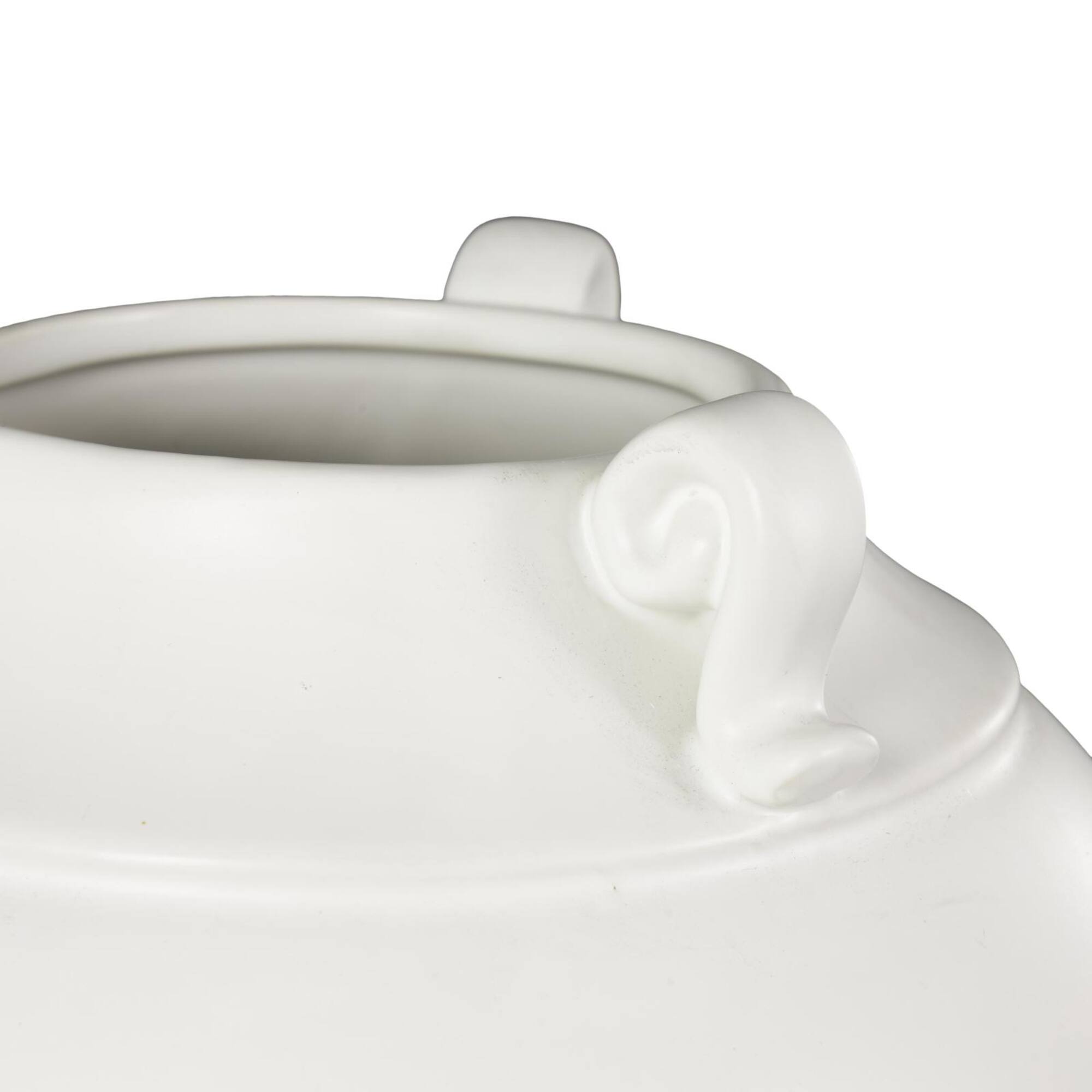 11" White Ceramic Minimalistic Vase with Scroll Handles